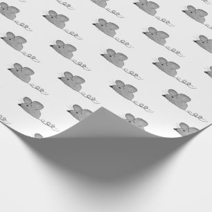 Papier Cadeau souris grise sur blanc