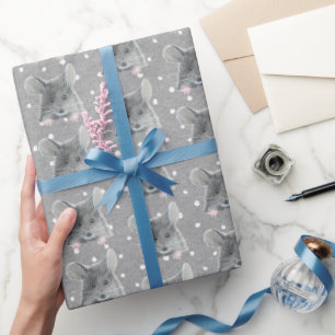 Papier Cadeau Souris grise sur Pois