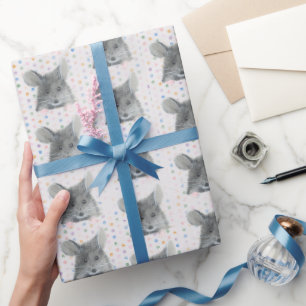 Papier Cadeau Souris grise sur Pois