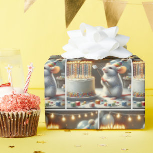 Papier Cadeau Souris Guimauves et Gâteau d'anniversaire