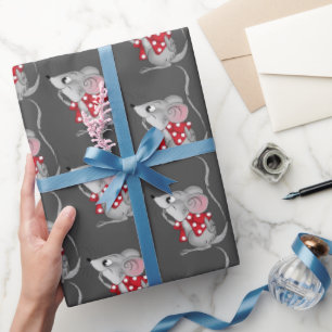 Papier Cadeau Souris sur gris