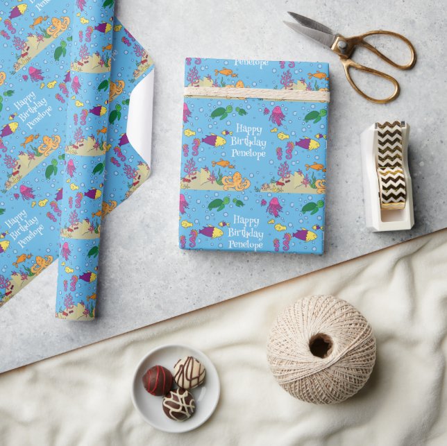 Papier Cadeau Sous la mer Animaux mignons 1er anniversaire (Artisanat)