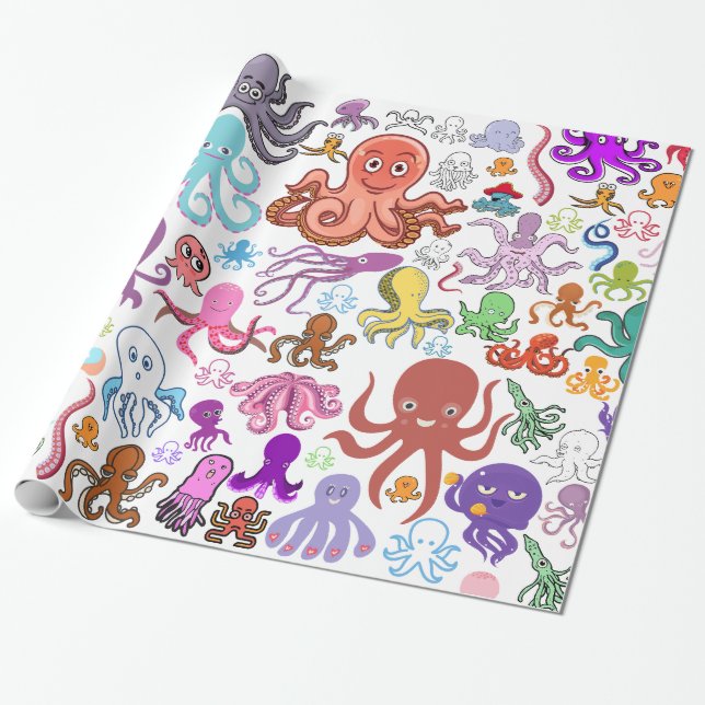 Papier Cadeau Sous la mer Boutique Octopus envelopper cadeau (Déroulé)