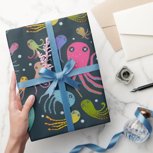 Papier Cadeau Sous la mer Marine Vie Dessin Arrière - plan foncé (Cadeaux)