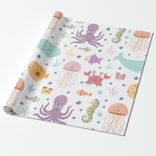 Papier Cadeau Sous le Motif de la baleine marine (Déroulé)