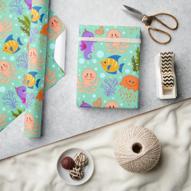 Papier Cadeau Sous le papier d'enveloppement brillant de la mer, (Artisanat)