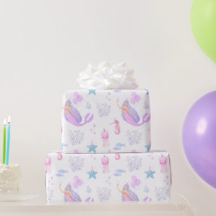 Papier Cadeau Sous l'océan Fille sirène 1er anniversaire Vie mar