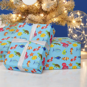 Papier Cadeau Sous l'océan marin Poisson et Ancre Motif enfant
