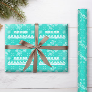 Papier Cadeau Southwestern Noël Snowflakes sur Turquoise