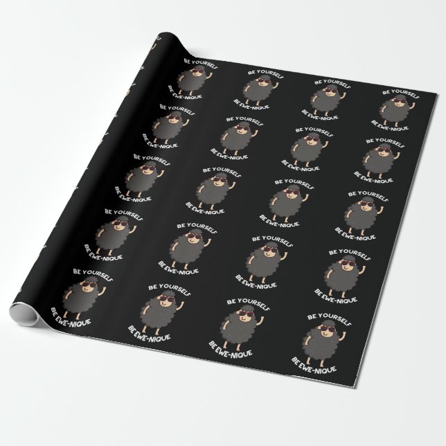 Papier Cadeau Soyez Ewenique Funny Sheep Pun Dark BG (Déroulé)