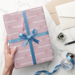 Papier Cadeau Soyez Mon Valentine Minimal Coeurs Rose Monogramme
