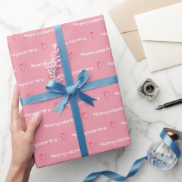 Papier Cadeau Soyez Mon Valentine Minimal Coeurs Rose Monogramme