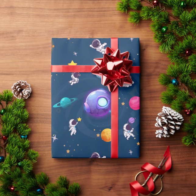 Papier Cadeau Space Adventure : Blue Astronaut Anniversaire de e (Cadeau de vacances)