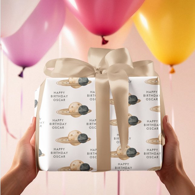 Papier Cadeau "Space Adventure Watercolor Premier anniversaire (Créateur téléchargé)