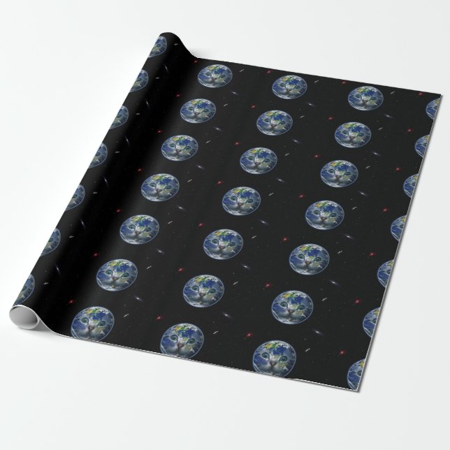 Papier Cadeau Space Cat Earth (Déroulé)