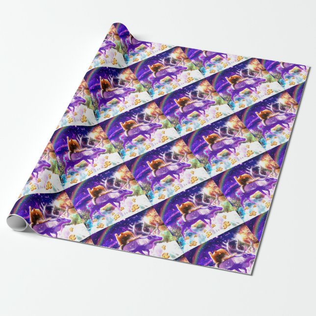 Papier Cadeau Space cat licking itself (Déroulé)