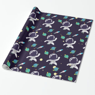 Papier Cadeau Spaceman flottant dans le Motif spatial