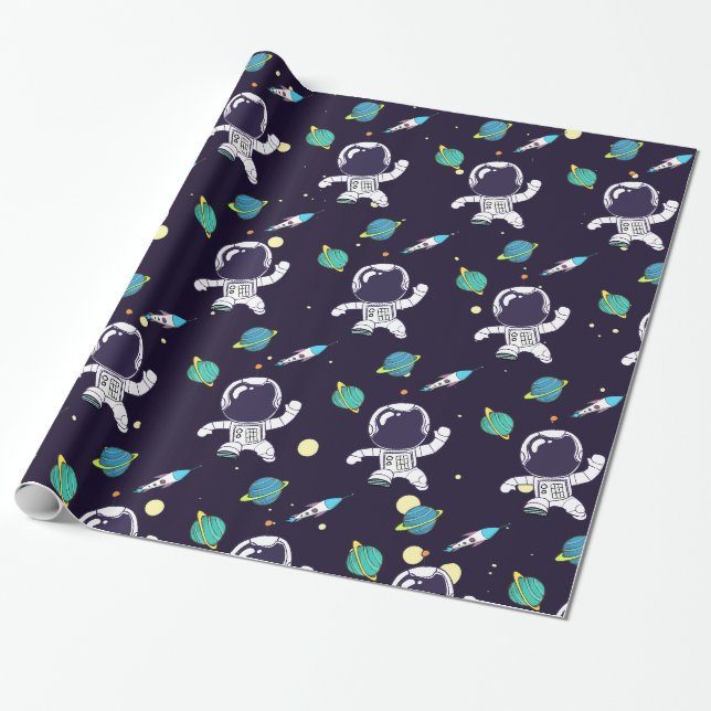 Papier Cadeau Spaceman flottant dans le Motif spatial (Déroulé)