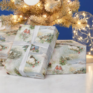 Papier Cadeau Sparkly Rustic Christmas Winter Scènes Collage