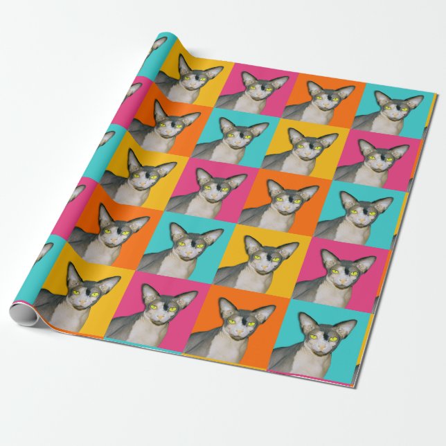 Papier Cadeau Sphynx Chat Ninja Pop Art Cadeau Carré (Déroulé)