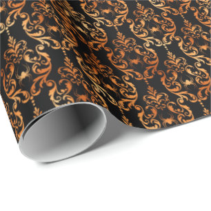 Papier Cadeau Spider Damask Cuivre noir Halloween Motif