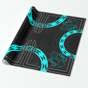 Papier Cadeau Spirales et diamants en turquoise