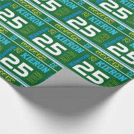 Papier Cadeau Sportif nom personnalisé âge d'anniversaire vert e