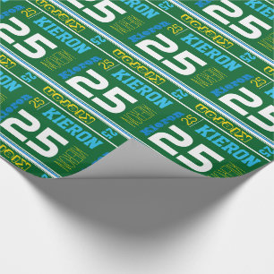 Papier Cadeau Sportif nom personnalisé âge d'anniversaire vert e