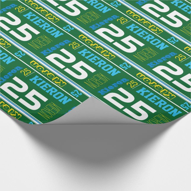 Papier Cadeau Sportif nom personnalisé âge d'anniversaire vert e (Coin)
