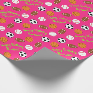 Papier Cadeau Sports Anniversaire Fête Enfants Cute Rose Girls