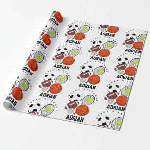Papier Cadeau Sports Balls sportifs Nom personnalisé Anniversair