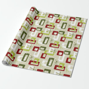 Papier Cadeau Spoutnik vert et rouge de style moderne de la