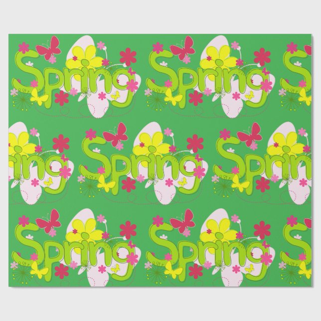 Papier Cadeau Spring Garden Typography Flowers Butterflies (Plat)
