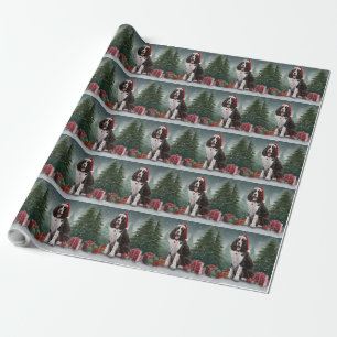 Papier Cadeau Springer Spaniel Chien dans la neige Noël