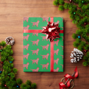 Papier Cadeau Sprocker Spaniel Chien de Noël Silhouette Vert