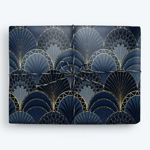 Papier Cadeau St Jacques Art Déco Bleu et Or Luxe