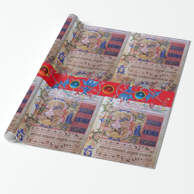 PAPIER CADEAU ST MICHAEL ARCHANGEL PARCHEMENT FLORAL CHORAL (Déroulé)