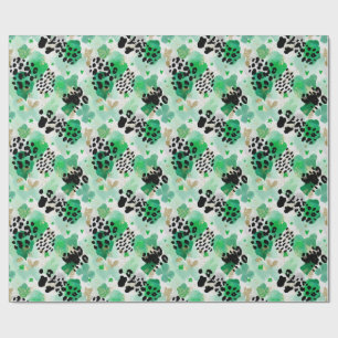Papier Cadeau St. Patrick’s Day Vert Léopard & Cœur Trèfle