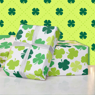 Papier Cadeau St Patrick's Day 4 feuille Clover vert blanc