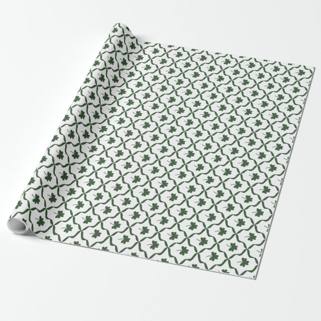 Papier Cadeau St. Patrick's Day Classic Green Shamrock Lattice  (Déroulé)