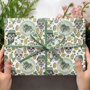 Papier Cadeau St Patrick's Day Irlandais Crâne à sucre personnal
