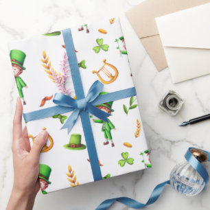 Papier Cadeau St Patrick's Day Leprechaun Irlandais