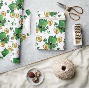 Papier Cadeau St. Patrick's Day Vert Casquette Shamrock Vine irl