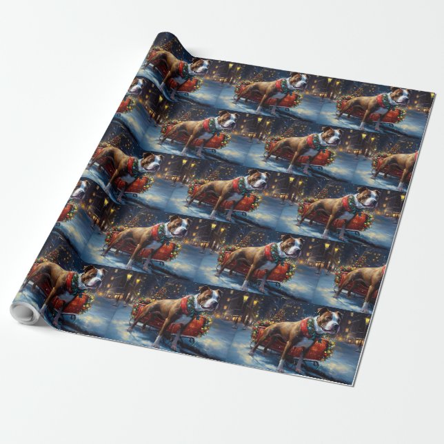 Papier Cadeau Staffordshire Bull Terrier Noël Festive (Déroulé)