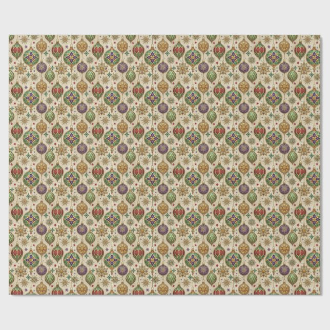 Papier Cadeau Stained Glass Christmas Ornaments Wrapping Paper (Plat)