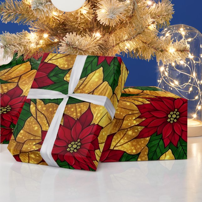 Papier Cadeau Stained Glass Poinsettia Elegant Christmas (Vacances)