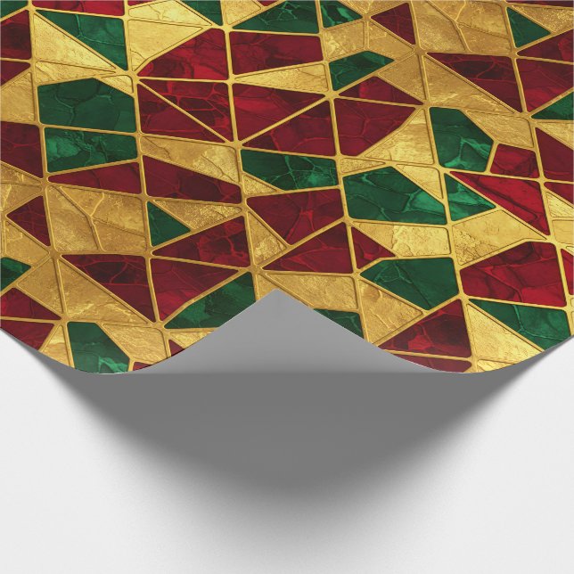 Papier Cadeau Stained Glass Style Christmas Red Green Gold  (Coin)