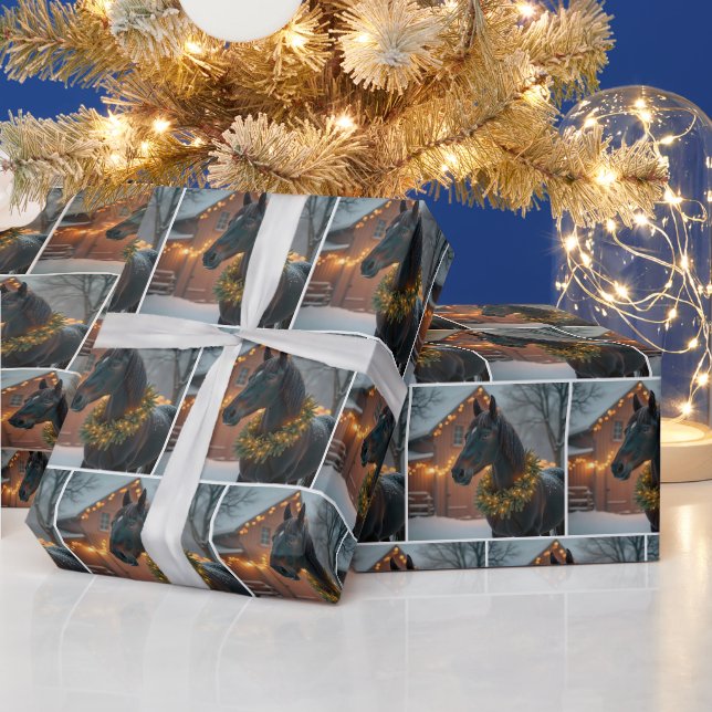 Papier Cadeau Stallion portant une couronne de Noël (Vacances)