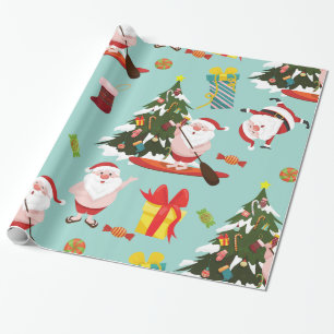 Papier Cadeau stand de paddleboard surf père Noël noël