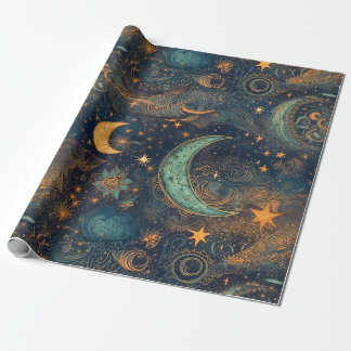 Papier Cadeau Star and Moon Winter Night Sky - Imaginaire et rêv